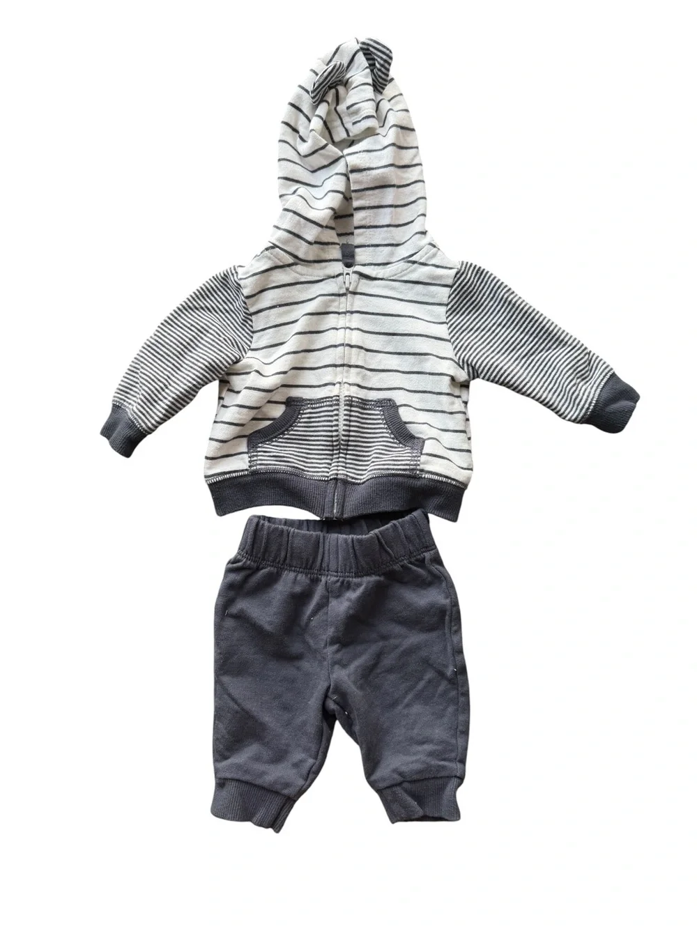 Carter's Gray and White Striped Hooded Jacket with Gray Pants Set